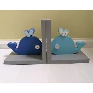 Concepts Kids Decor Pair Of Blue Whales Bookends Nautical Home Decor Organizer